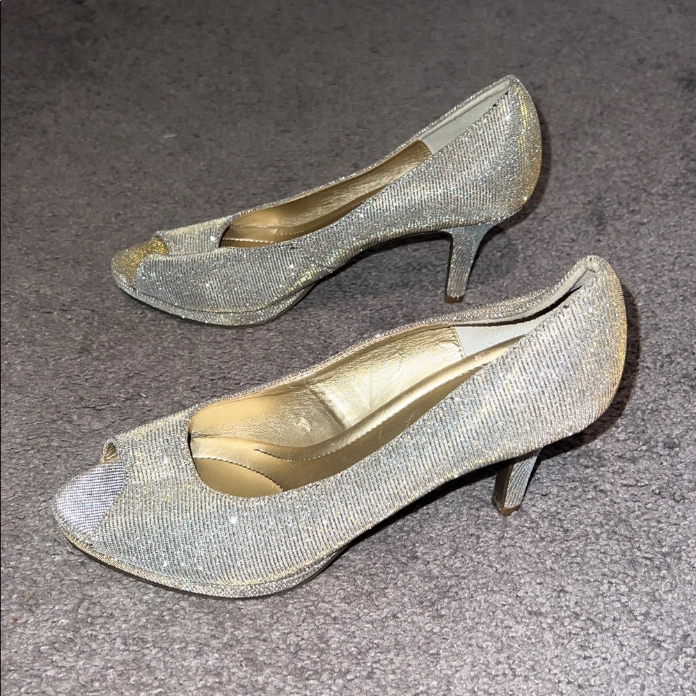 Kelly & Katie Glittering Silver and Gold Heels